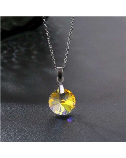 Korean Fashion Minimalist Glass Crystal Round Pandent Stainless Steel Necklace - Luminous White