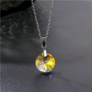 Korean Fashion Minimalist Glass Crystal Round Pandent Stainless Steel Necklace - Luminous White