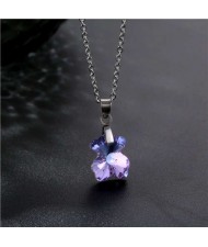 Korean Fashion Minimalist Glass Crystal Bear Pandent Stainless Steel Necklace - Amethyst