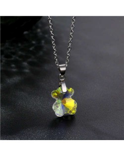 Korean Fashion Minimalist Glass Crystal Bear Pandent Stainless Steel Wholesale Necklace - Luminous White