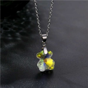 Korean Fashion Minimalist Glass Crystal Bear Pandent Stainless Steel Wholesale Necklace - Luminous White