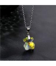 Korean Fashion Minimalist Glass Crystal Bear Pandent Stainless Steel Wholesale Necklace - Luminous White