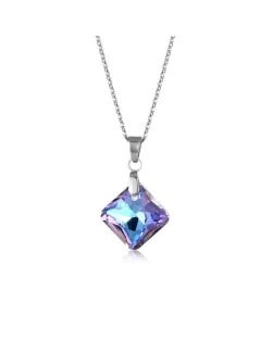 Korean Fashion Minimalist Glass Crystal Rhombus Pandent Stainless Steel Necklace - Purple