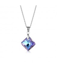 Korean Fashion Minimalist Glass Crystal Rhombus Pandent Stainless Steel Necklace - Purple