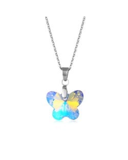 Korean Fashion Minimalist Glass Crystal Butterfly Pandent Stainless Steel Wholesale Necklace - Luminous White