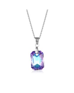 Korean Fashion Minimalist Glass Crystal Rectangle Pandent Stainless Steel Wholesale Necklace - Amethyst