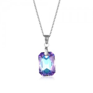 Korean Fashion Minimalist Glass Crystal Rectangle Pandent Stainless Steel Wholesale Necklace - Amethyst