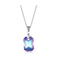 Korean Fashion Minimalist Glass Crystal Rectangle Pandent Stainless Steel Wholesale Necklace - Amethyst