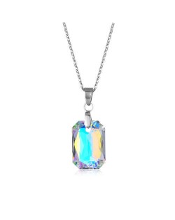 Korean Fashion Minimalist Glass Crystal Rectangle Pandent Stainless Steel Necklace - Luminous White