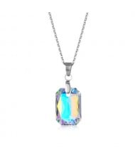 Korean Fashion Minimalist Glass Crystal Rectangle Pandent Stainless Steel Necklace - Luminous White