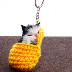 Creative Design Cute Sleeping Cat Pendant Wholesale Fashion Accessories Key Chain - Yellow