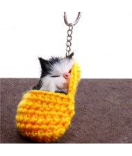 Creative Design Cute Sleeping Cat Pendant Wholesale Fashion Accessories Key Chain - Yellow