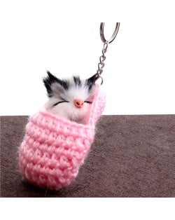 Creative Design Cute Sleeping Cat Pendant Wholesale Fashion Accessories Key Chain - Pink