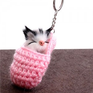 Creative Design Cute Sleeping Cat Pendant Wholesale Fashion Accessories Key Chain - Pink
