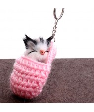 Creative Design Cute Sleeping Cat Pendant Wholesale Fashion Accessories Key Chain - Pink