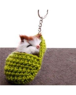 Creative Design Cute Sleeping Cat Pendant Wholesale Fashion Accessories Key Chain - Green