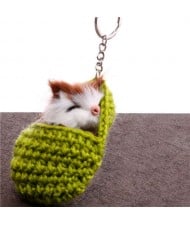 Creative Design Cute Sleeping Cat Pendant Wholesale Fashion Accessories Key Chain - Green