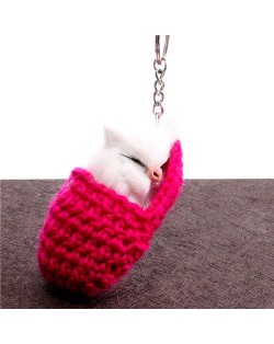 Creative Design Cute Sleeping Cat Pendant Wholesale Fashion Accessories Key Chain - Fuchsia