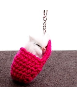 Creative Design Cute Sleeping Cat Pendant Wholesale Fashion Accessories Key Chain - Fuchsia
