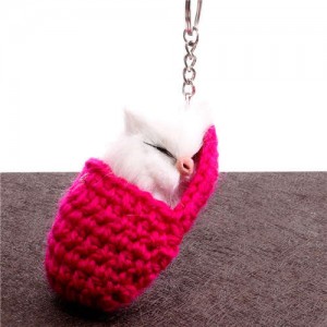 Creative Design Cute Sleeping Cat Pendant Wholesale Fashion Accessories Key Chain - Fuchsia