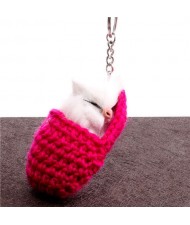 Creative Design Cute Sleeping Cat Pendant Wholesale Fashion Accessories Key Chain - Fuchsia