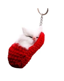 Creative Design Cute Sleeping Cat Pendant Wholesale Fashion Accessories Key Chain - Red