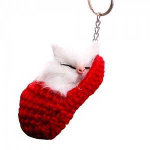 Creative Design Cute Sleeping Cat Pendant Wholesale Fashion Accessories Key Chain - Red