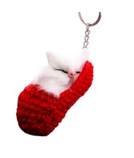 Creative Design Cute Sleeping Cat Pendant Wholesale Fashion Accessories Key Chain - Red