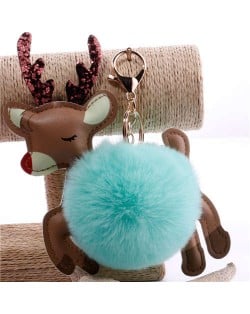 Lovely Deer with Fluffy Ball Christmas Element Handbag Pendant Accessories Wholesale Key Chain - Green