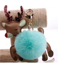 Lovely Deer with Fluffy Ball Christmas Element Handbag Pendant Accessories Wholesale Key Chain - Green