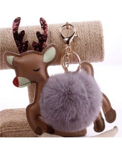 Lovely Deer with Fluffy Ball Christmas Element Handbag Pendant Accessories Wholesale Key Chain - Gray