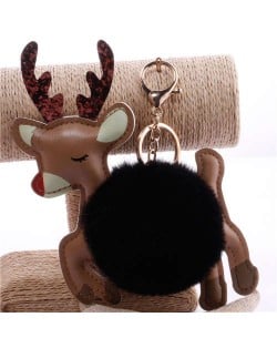 Lovely Deer with Fluffy Ball Christmas Element Handbag Pendant Accessories Wholesale Key Chain - Black