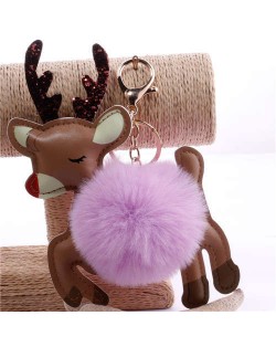 Lovely Deer with Fluffy Ball Christmas Element Handbag Pendant Accessories Wholesale Key Chain - Violet