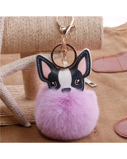 Lovely Pet Dog with Fluffy Ball Accessories Wholesale Key Chain - Violet