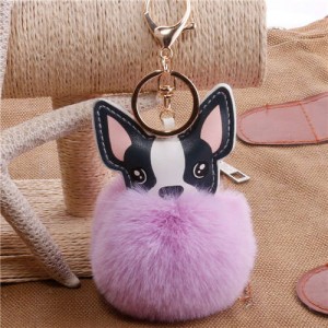 Lovely Pet Dog with Fluffy Ball Accessories Wholesale Key Chain - Violet