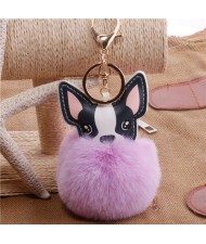 Lovely Pet Dog with Fluffy Ball Accessories Wholesale Key Chain - Violet