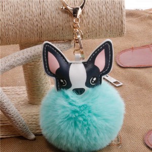 Lovely Pet Dog with Fluffy Ball Accessories Wholesale Key Chain - Green