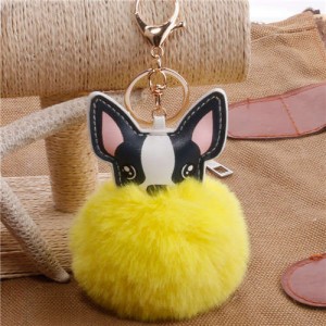 Lovely Pet Dog with Fluffy Ball Accessories Wholesale Key Chain - Yellow