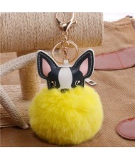 Lovely Pet Dog with Fluffy Ball Accessories Wholesale Key Chain - Yellow