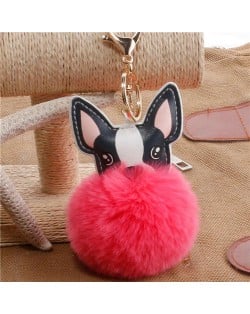 Lovely Pet Dog with Fluffy Ball Accessories Wholesale Key Chain - Watermelon Red