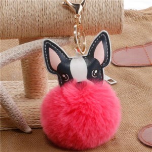 Lovely Pet Dog with Fluffy Ball Accessories Wholesale Key Chain - Watermelon Red