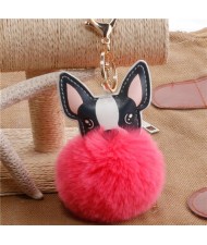 Lovely Pet Dog with Fluffy Ball Accessories Wholesale Key Chain - Watermelon Red