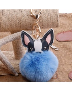 Lovely Pet Dog with Fluffy Ball Accessories Wholesale Key Chain - Blue
