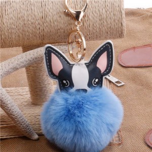 Lovely Pet Dog with Fluffy Ball Accessories Wholesale Key Chain - Blue