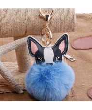 Lovely Pet Dog with Fluffy Ball Accessories Wholesale Key Chain - Blue