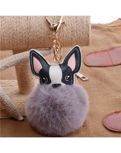 Lovely Pet Dog with Fluffy Ball Accessories Wholesale Key Chain - Gray