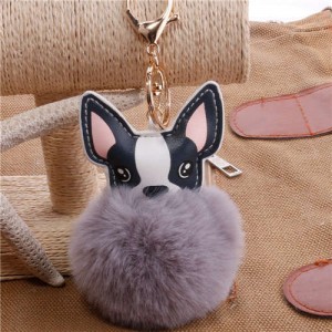 Lovely Pet Dog with Fluffy Ball Accessories Wholesale Key Chain - Gray