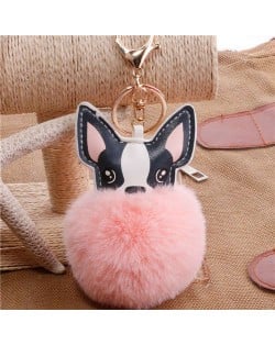 Lovely Pet Dog with Fluffy Ball Accessories Wholesale Key Chain - Pink