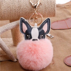 Lovely Pet Dog with Fluffy Ball Accessories Wholesale Key Chain - Pink
