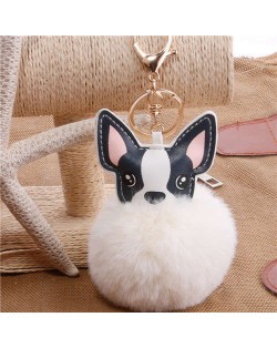 Lovely Pet Dog with Fluffy Ball Accessories Wholesale Key Chain - White